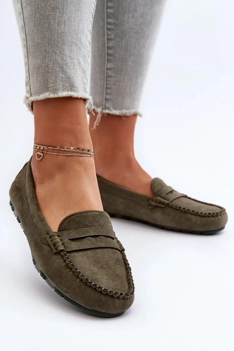 Outlet Klasyczne Mokasyny Damskie Zamszowe Ciemnozielone Glimris Damskie Loafersy Damskie|Mokasyny Damskie Zamszowe