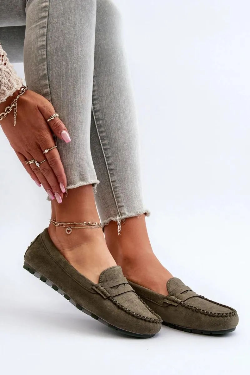 Outlet Klasyczne Mokasyny Damskie Zamszowe Ciemnozielone Glimris Damskie Loafersy Damskie|Mokasyny Damskie Zamszowe