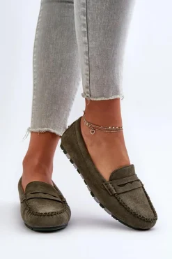 Outlet Klasyczne Mokasyny Damskie Zamszowe Ciemnozielone Glimris Damskie Loafersy Damskie|Mokasyny Damskie Zamszowe