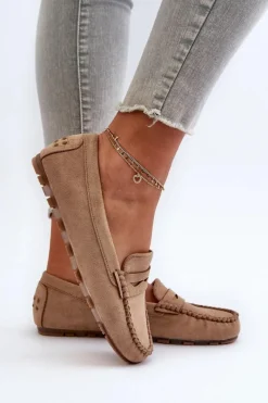 Loafersy Damskie|Mokasyny Damskie Zamszowe>Evento Klasyczne Mokasyny Damskie Zamszowe Ciemnobeżowe Glimris Beżowy