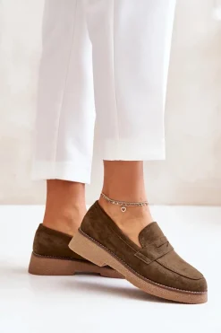 New Klasyczne Mokasyny Damskie Z Eko Zamszu Ciemnozielone Belania Damskie Loafersy Damskie|Mokasyny Damskie Zamszowe