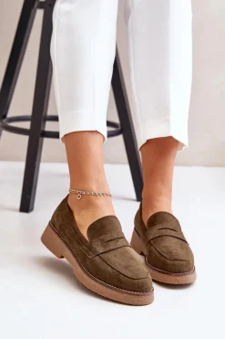 New Klasyczne Mokasyny Damskie Z Eko Zamszu Ciemnozielone Belania Damskie Loafersy Damskie|Mokasyny Damskie Zamszowe