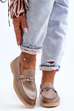 Outlet Klasyczne Mokasyny Damskie Szare Cortez Damskie Loafersy Damskie|Mokasyny Płaskie