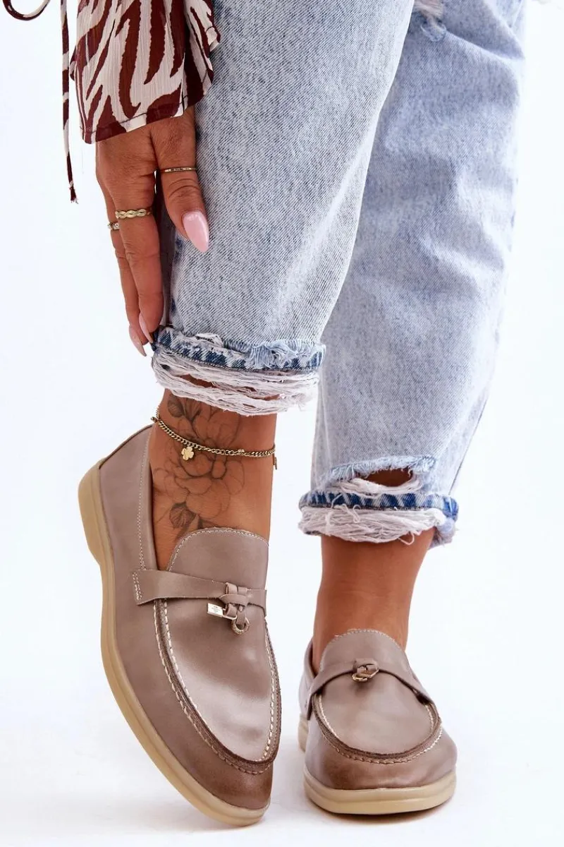 Outlet Klasyczne Mokasyny Damskie Szare Cortez Damskie Loafersy Damskie|Mokasyny Płaskie