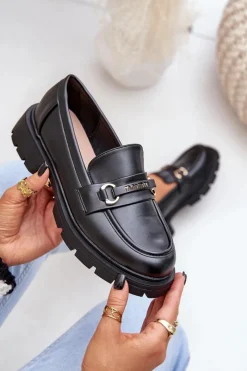 Hot Boto Klasyczne Mokasyny Damskie Z Eko Skóry Czarne Savethira