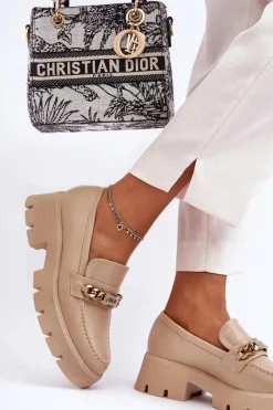 Klasyczne Mokasyny Na Masywnej Platformie Beżowe Catch Me! Damskie Mokasyny Damskie Skórzane|Mokasyny Na Platformie