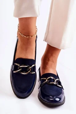 Discount Laura Messi Klasyczne Mokasyny Z Łańcuchem 2531 Granatowe