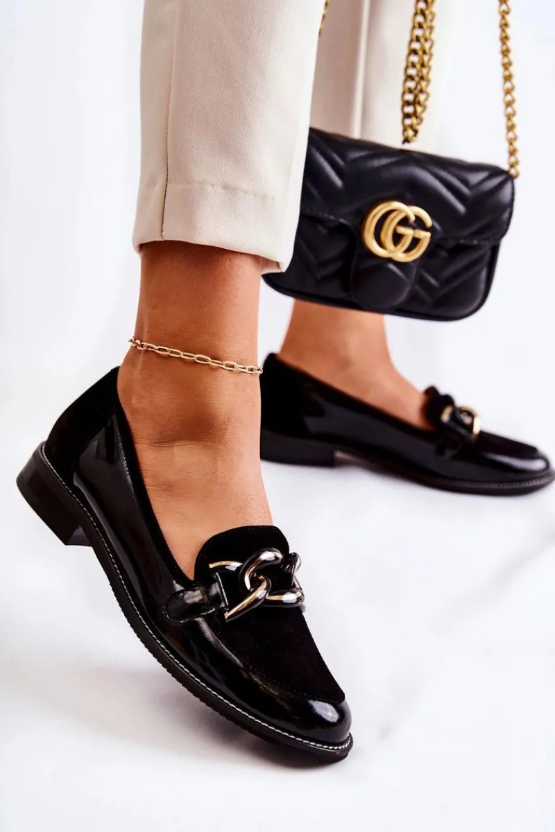 Online Klasyczne Mokasyny Z Łańcuchem 2531 Czarne Damskie Mokasyny Damskie Lakierowane|Mokasyny Damskie Zamszowe