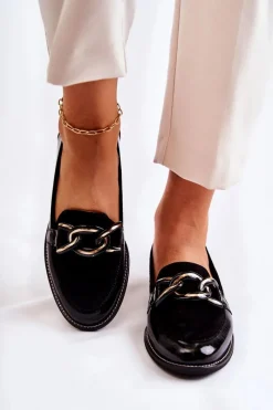 Online Klasyczne Mokasyny Z Łańcuchem 2531 Czarne Damskie Mokasyny Damskie Lakierowane|Mokasyny Damskie Zamszowe