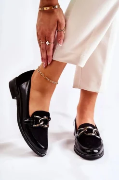 Online Klasyczne Mokasyny Z Łańcuchem 2531 Czarne Damskie Mokasyny Damskie Lakierowane|Mokasyny Damskie Zamszowe
