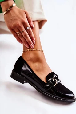 Online Klasyczne Mokasyny Z Łańcuchem 2531 Czarne Damskie Mokasyny Damskie Lakierowane|Mokasyny Damskie Zamszowe