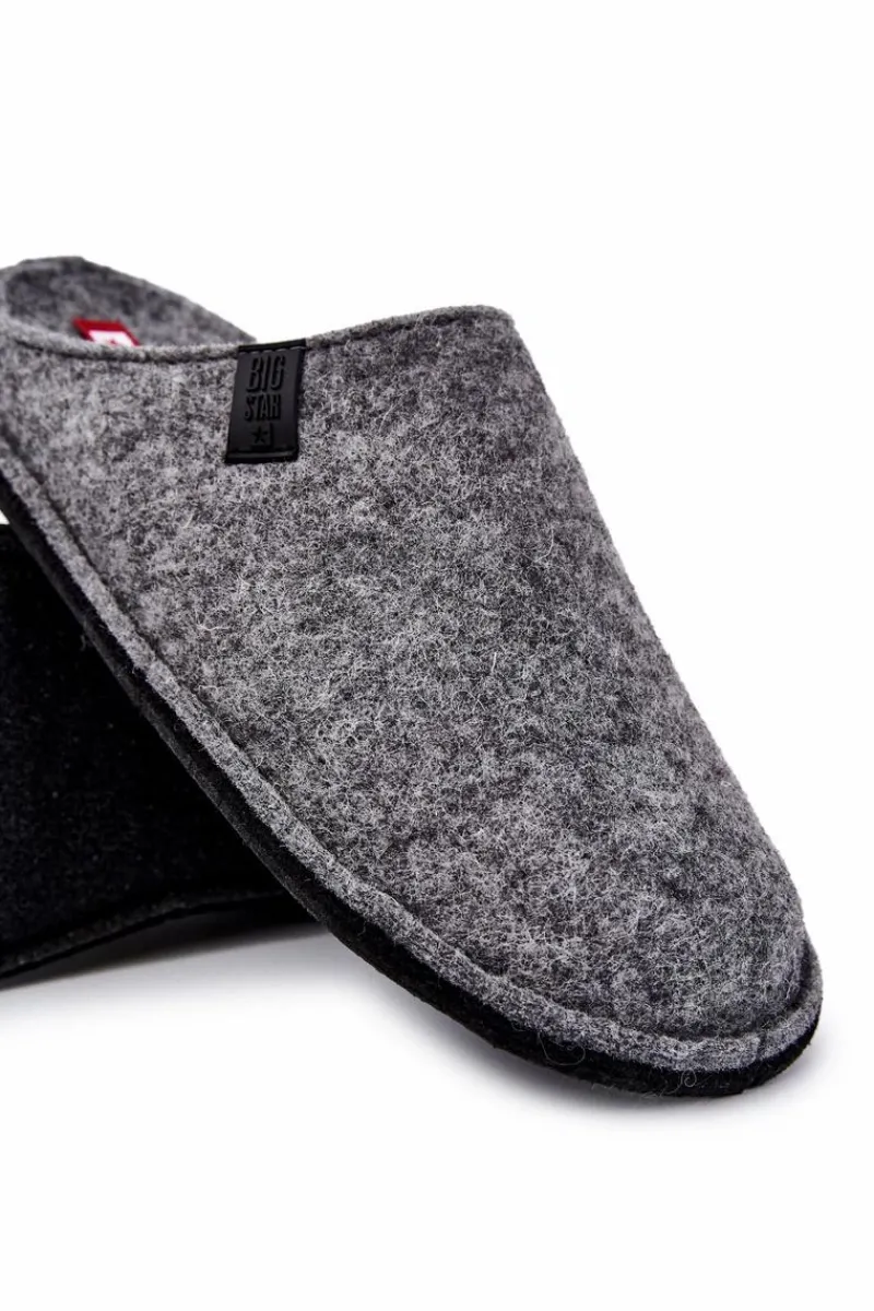 Papcie Męskie>Big Star Shoes Klasyczne Męskie Papcie Big Star KK176001 Szare Szary