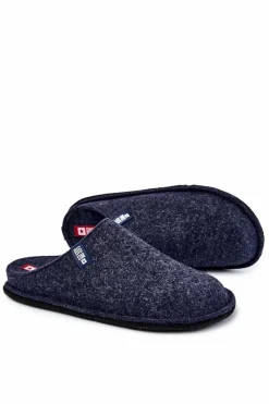 Clearance Big Star Shoes Klasyczne Męskie Papcie Big Star KK176004 Granatowe Niebieski