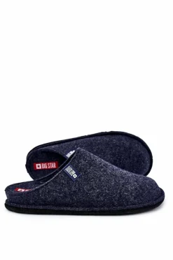 Clearance Big Star Shoes Klasyczne Męskie Papcie Big Star KK176004 Granatowe Niebieski