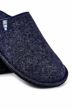 Clearance Big Star Shoes Klasyczne Męskie Papcie Big Star KK176004 Granatowe Niebieski