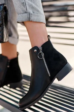 Czarne Botki|Botki Płaskie>Boto Klasyczne Niskie Skórzane Botki Czarne Sotelia