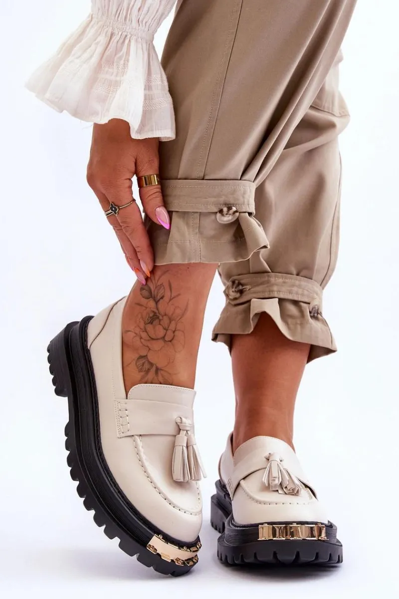 Best Boto Klasyczne Półbuty Mokasyny Z Frędzlami Beżowe Lonisa