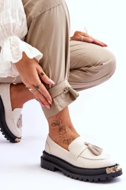 Best Boto Klasyczne Półbuty Mokasyny Z Frędzlami Beżowe Lonisa