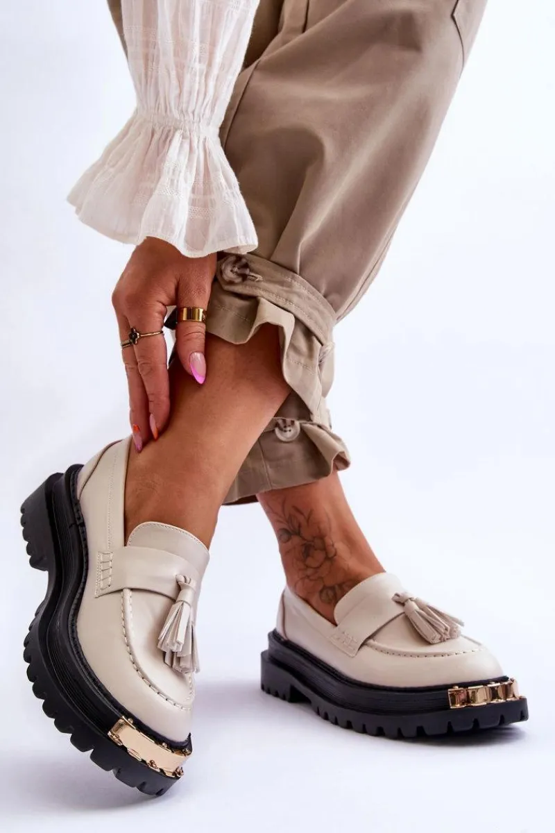 Best Boto Klasyczne Półbuty Mokasyny Z Frędzlami Beżowe Lonisa