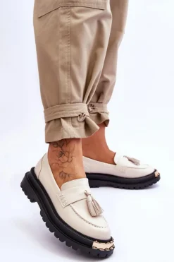 Best Boto Klasyczne Półbuty Mokasyny Z Frędzlami Beżowe Lonisa