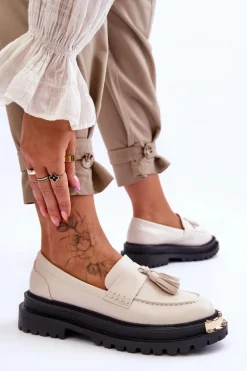 Best Boto Klasyczne Półbuty Mokasyny Z Frędzlami Beżowe Lonisa