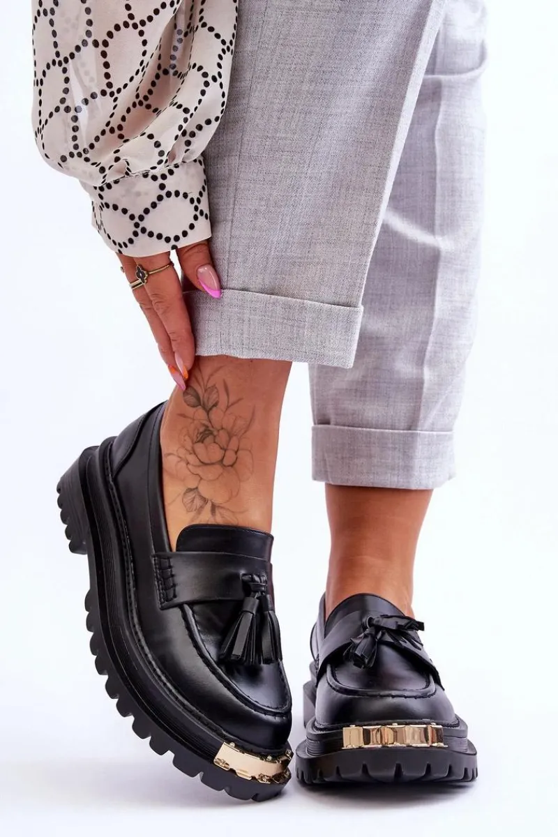 Mokasyny Damskie Skórzane>Boto Klasyczne Półbuty Mokasyny Z Frędzlami Czarne Lonisa