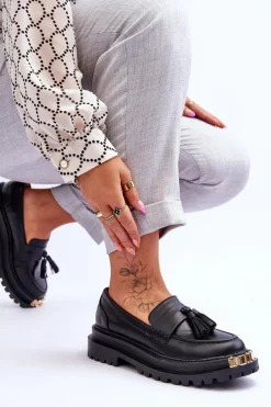 Mokasyny Damskie Skórzane>Boto Klasyczne Półbuty Mokasyny Z Frędzlami Czarne Lonisa