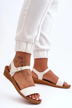 Sandały Na Koturnie>Boto Klasyczne Sandały Na Niskim Koturnie Białe Arya