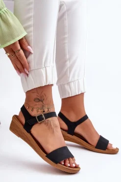 Sandały Na Koturnie>Boto Klasyczne Sandały Na Niskim Koturnie Czarne Arya