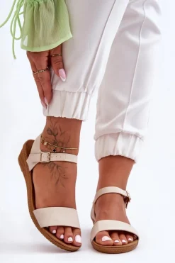 Boto Klasyczne Sandały Na Niskim Koturnie Beżowe Arya