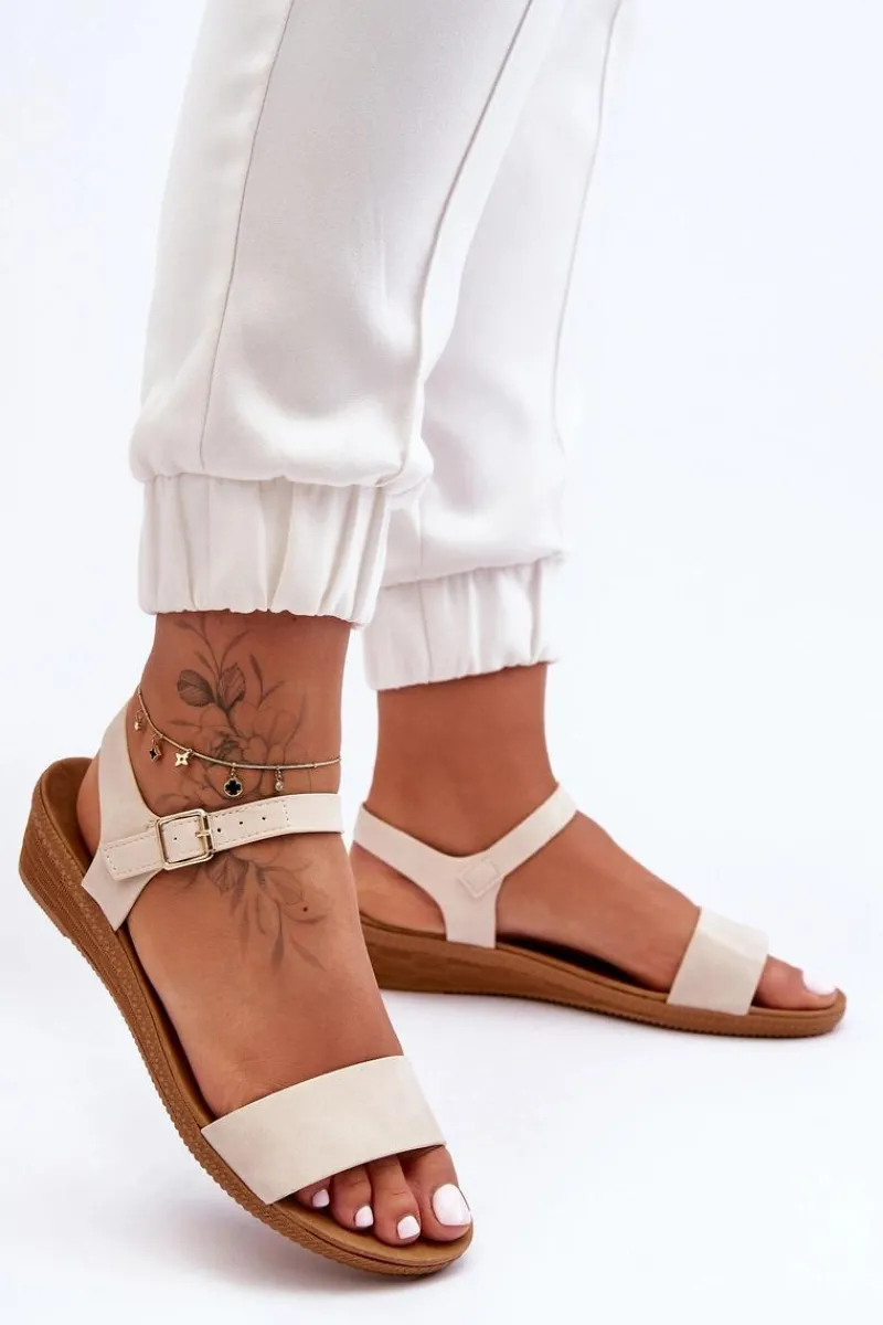 Boto Klasyczne Sandały Na Niskim Koturnie Beżowe Arya