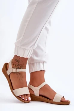 Boto Klasyczne Sandały Na Niskim Koturnie Beżowe Arya