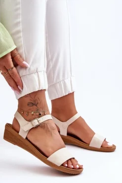 Boto Klasyczne Sandały Na Niskim Koturnie Beżowe Arya