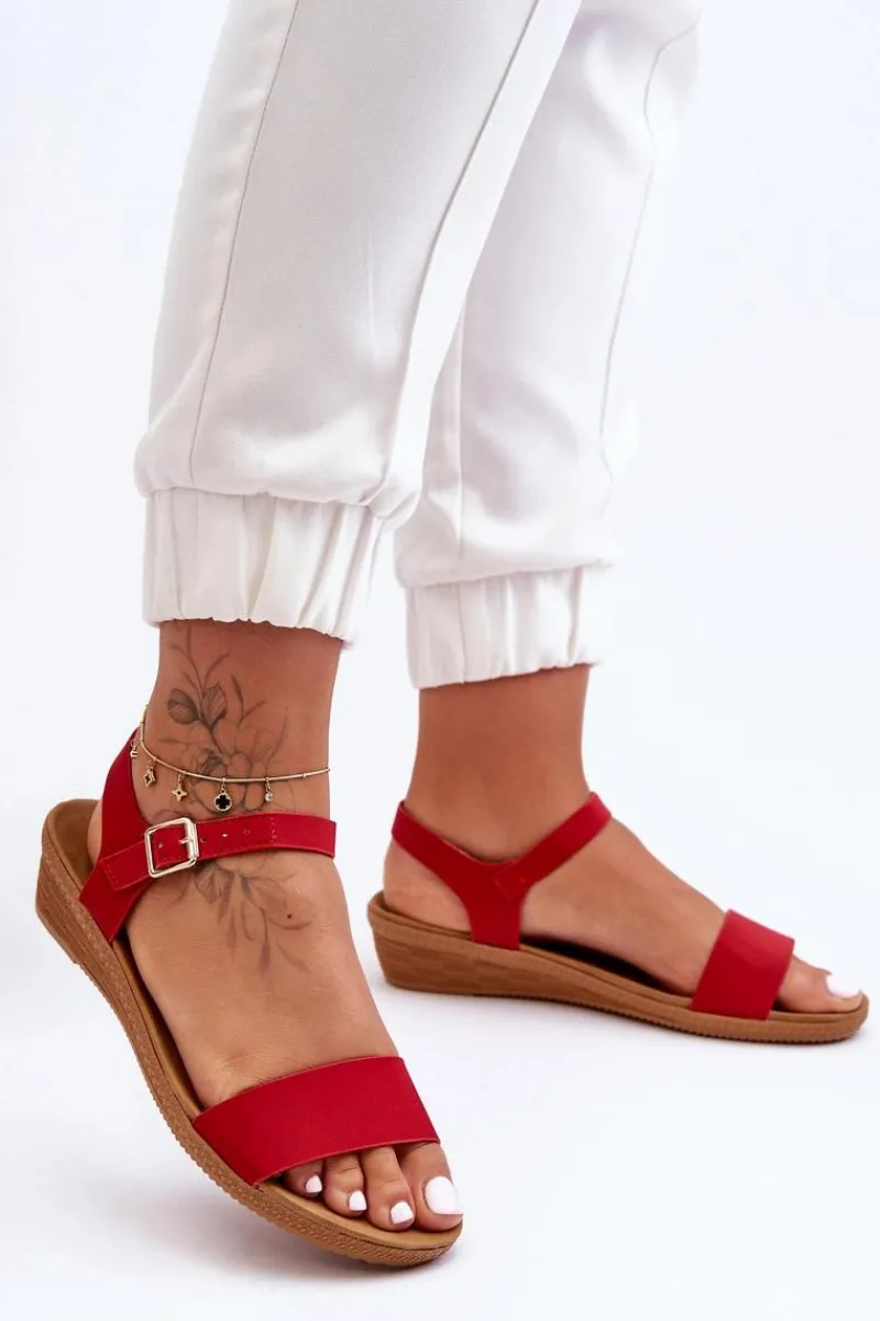 Klasyczne Sandały Na Niskim Koturnie Czerwone Arya Damskie Sandały Na Koturnie