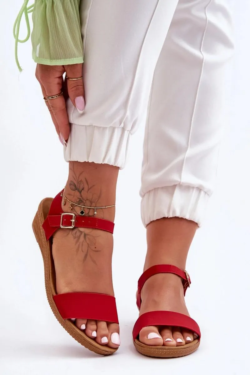 Klasyczne Sandały Na Niskim Koturnie Czerwone Arya Damskie Sandały Na Koturnie