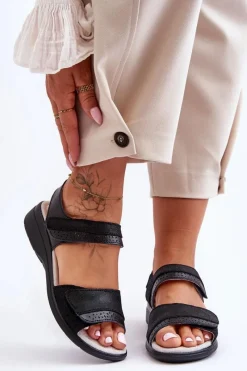 Online Damskie buty S.Barski Klasyczne Sandały Na Rzep S.Barski 97575 Czarne