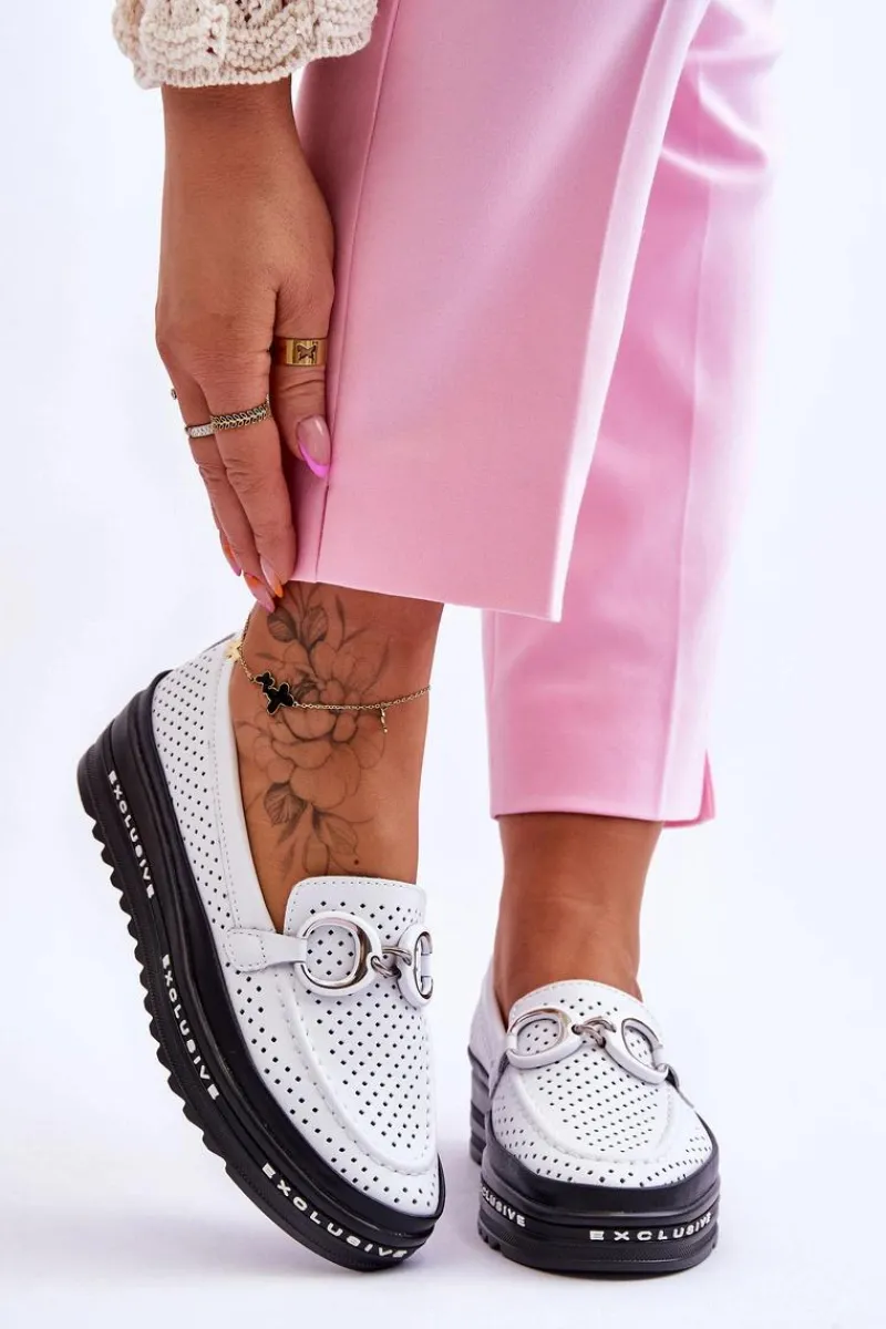 Sale Klasyczne Skórzane Ażurowe Mokasyny Z Ozdobą Białe Rendy Damskie Loafersy Damskie|Mokasyny Damskie Skórzane