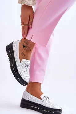 Sale Klasyczne Skórzane Ażurowe Mokasyny Z Ozdobą Białe Rendy Damskie Loafersy Damskie|Mokasyny Damskie Skórzane