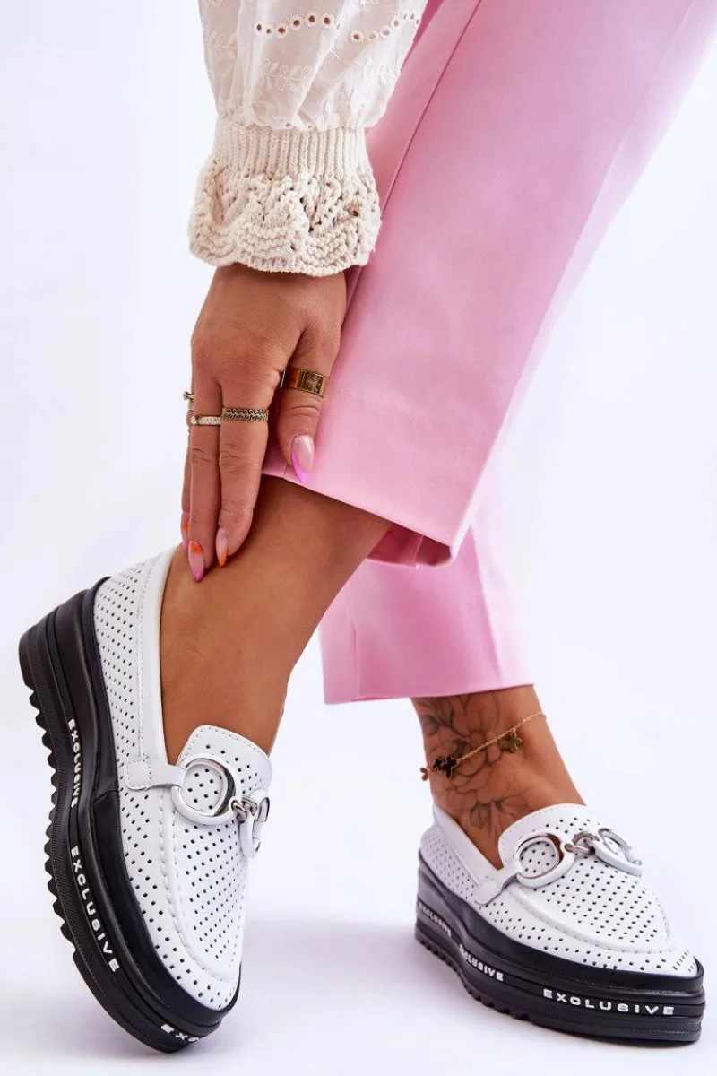 Sale Klasyczne Skórzane Ażurowe Mokasyny Z Ozdobą Białe Rendy Damskie Loafersy Damskie|Mokasyny Damskie Skórzane