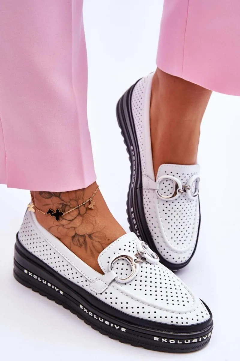 Sale Klasyczne Skórzane Ażurowe Mokasyny Z Ozdobą Białe Rendy Damskie Loafersy Damskie|Mokasyny Damskie Skórzane