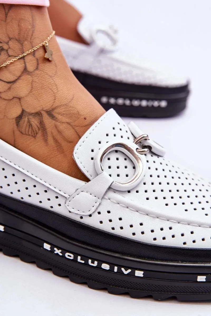 Sale Klasyczne Skórzane Ażurowe Mokasyny Z Ozdobą Białe Rendy Damskie Loafersy Damskie|Mokasyny Damskie Skórzane