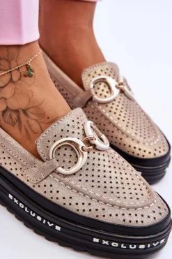 Loafersy Damskie|Mokasyny Damskie Skórzane></noscript>Damskie buty S.Barski Klasyczne Skórzane Ażurowe Mokasyny Z Ozdobą Złote Rendy