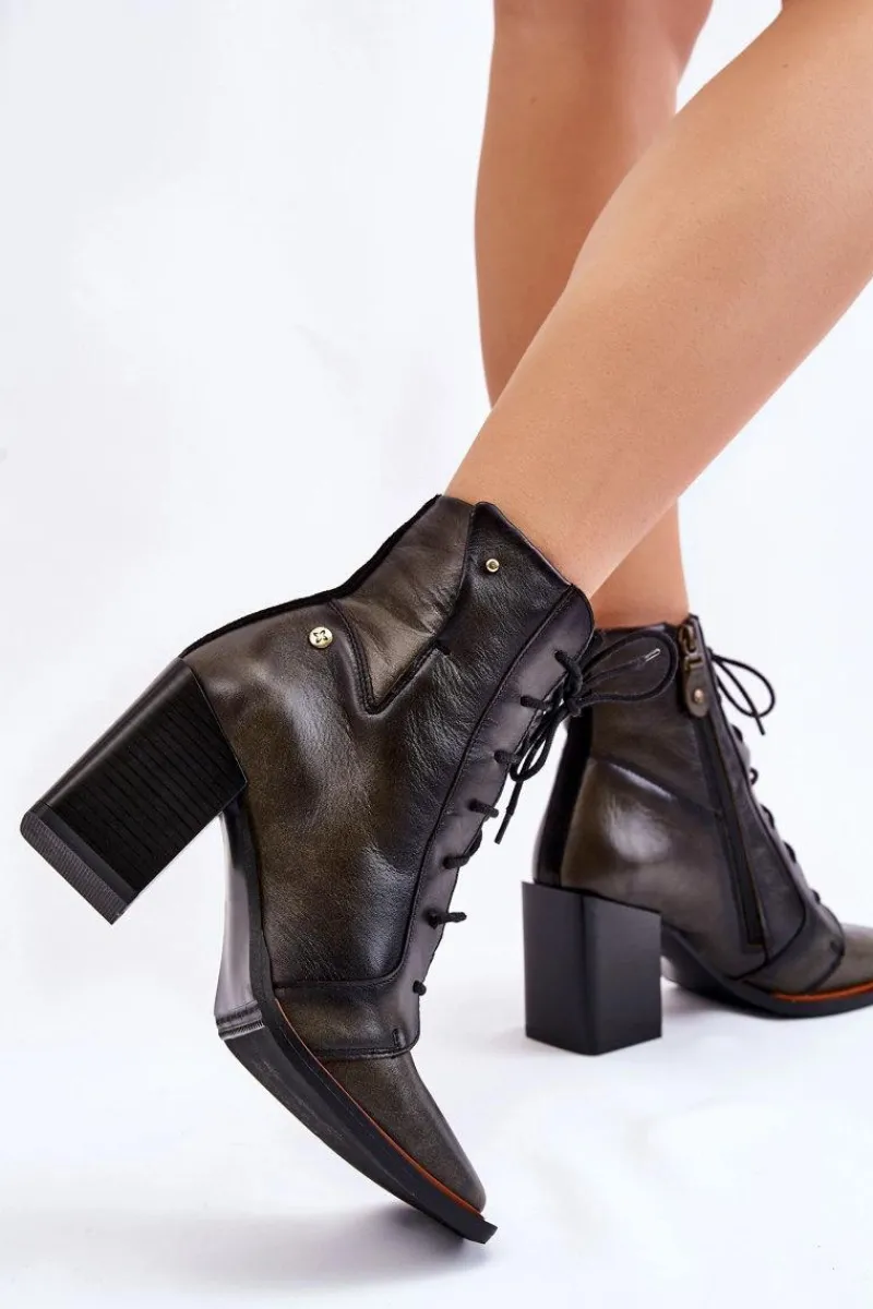 Botki Wiosenne|Botki Sznurowane>Maciejka Klasyczne Skórzane Botki Sznurowane 05667-09 Zielone