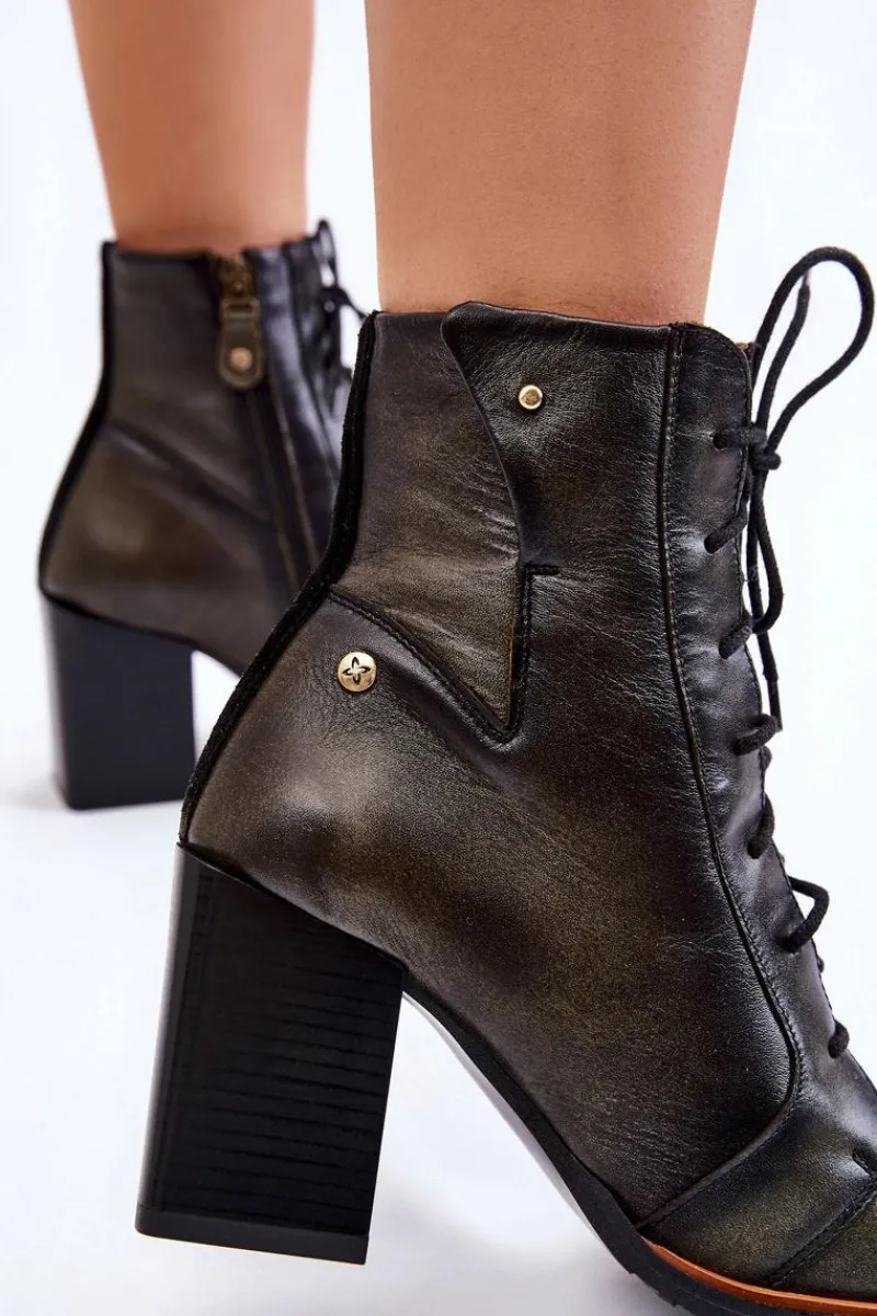 Botki Wiosenne|Botki Sznurowane>Maciejka Klasyczne Skórzane Botki Sznurowane 05667-09 Zielone