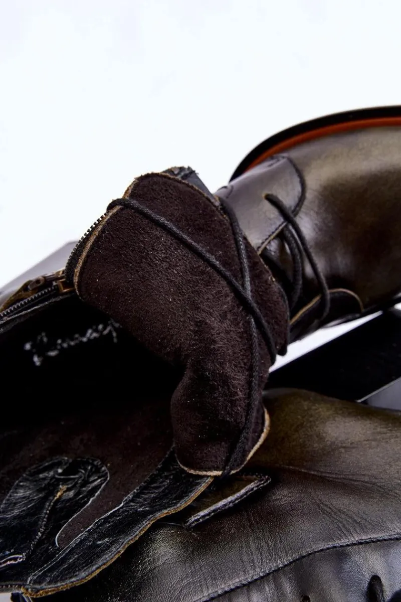 Botki Wiosenne|Botki Sznurowane>Maciejka Klasyczne Skórzane Botki Sznurowane 05667-09 Zielone