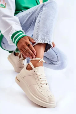 Outlet Klasyczne Skórzane Buty Sportowe Beżowe Jennys Damskie Sneakersy Damskie