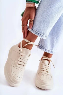 Outlet Klasyczne Skórzane Buty Sportowe Beżowe Jennys Damskie Sneakersy Damskie