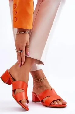 Best Boto Klasyczne Skórzane Klapki Na Niskim Obcasie Pomarańczowe Miley