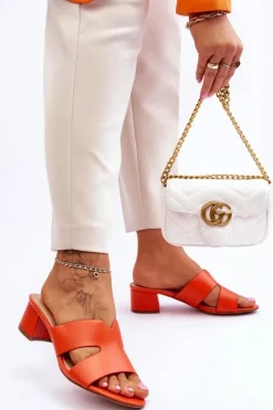 Best Boto Klasyczne Skórzane Klapki Na Niskim Obcasie Pomarańczowe Miley