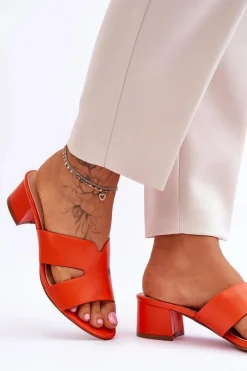 Best Boto Klasyczne Skórzane Klapki Na Niskim Obcasie Pomarańczowe Miley